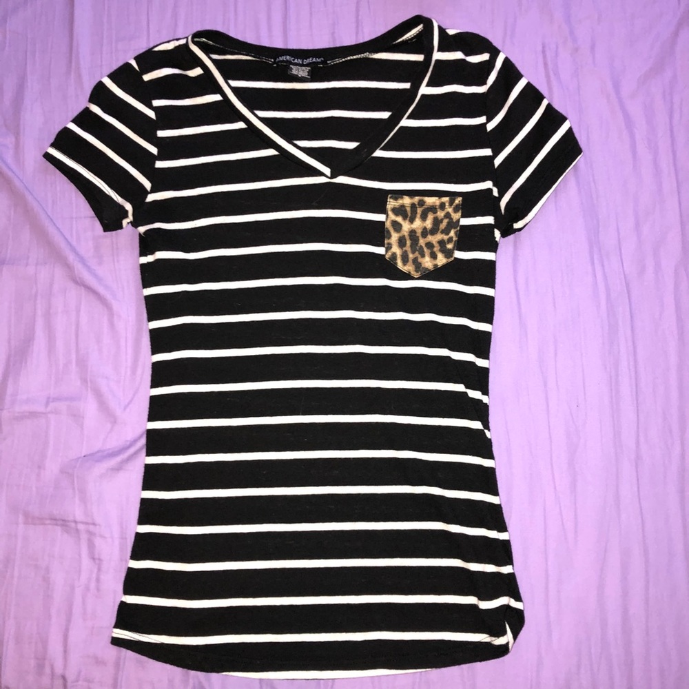 Striped with Zebra Print Pocket V-Neck